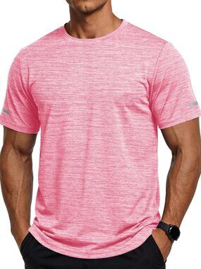 Men’s Pink Quick-Dry Athletic Gym T-Shirt – Moisture Wicking Crewneck
